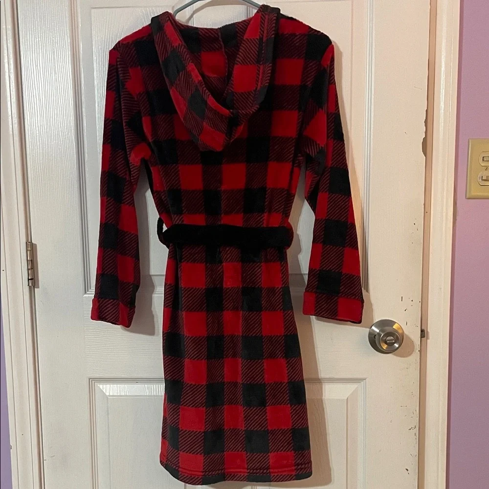 Cuddl Duds Boys Robe Hooded Buffalo Plaid Size 12/14 L Excellent Condition